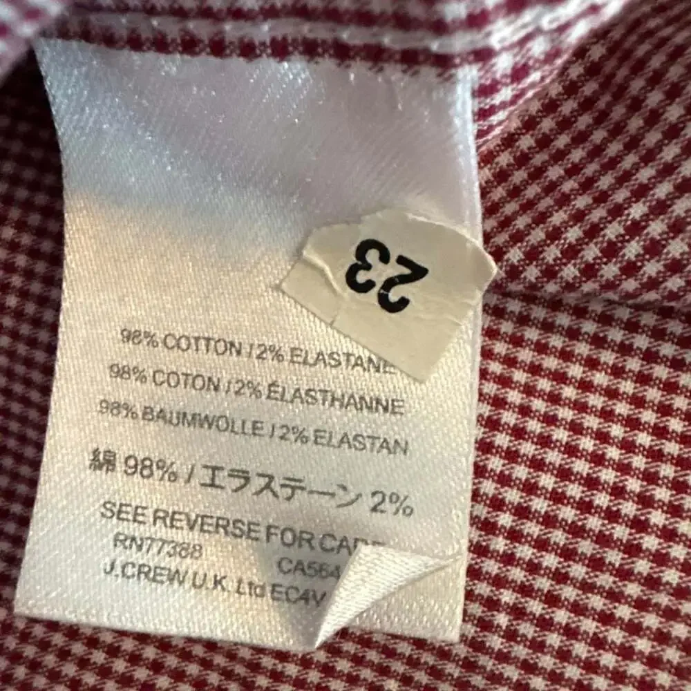 J. Crew 100% cotton Men's Red and White Mini Check Long Sleeve Button-Down